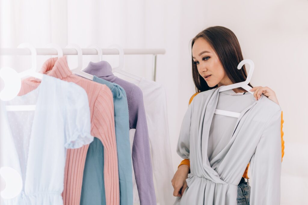 Girl chooses clothes