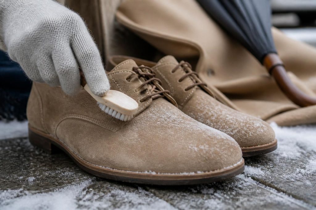 découvrez nos astuces simples et efficaces pour enlever les traces de sel sur vos chaussures en daim durant l'hiver et préserver leur beauté.