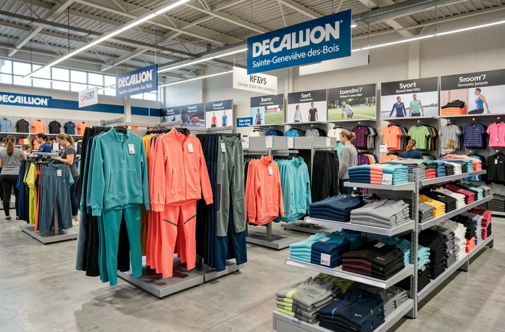 Rayon vêtements femme sport et lifestyle de Decathlon à Sainte-Geneviève-des-Bois avec des tenues de sport colorées et fonctionnelles